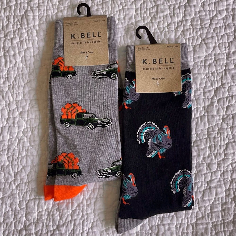 Two Pairs Men’s Fall Socks- Turkey and Pumpkin Truck